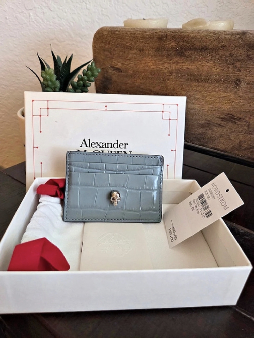 Alexander McQueen Skull Croc-Embossed Leather Card Case Blue